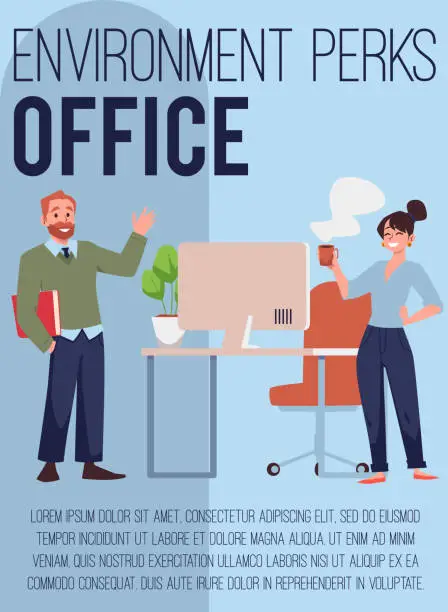 Vector illustration of Office with environment perks, poster template - flat vector illustration.