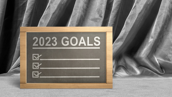 The 2023 goal list is on the little blackboard. Goals of 2023. Happy New Year 2023