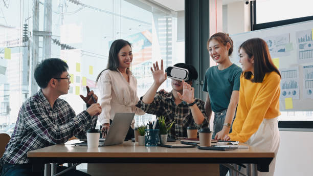 istock Start up business team is brainstorming for augmented reality improvement, future technology for business. 1453047945