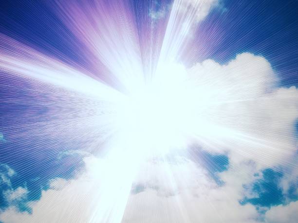 istock Illustration background of the sun shining through the clouds 1453049260