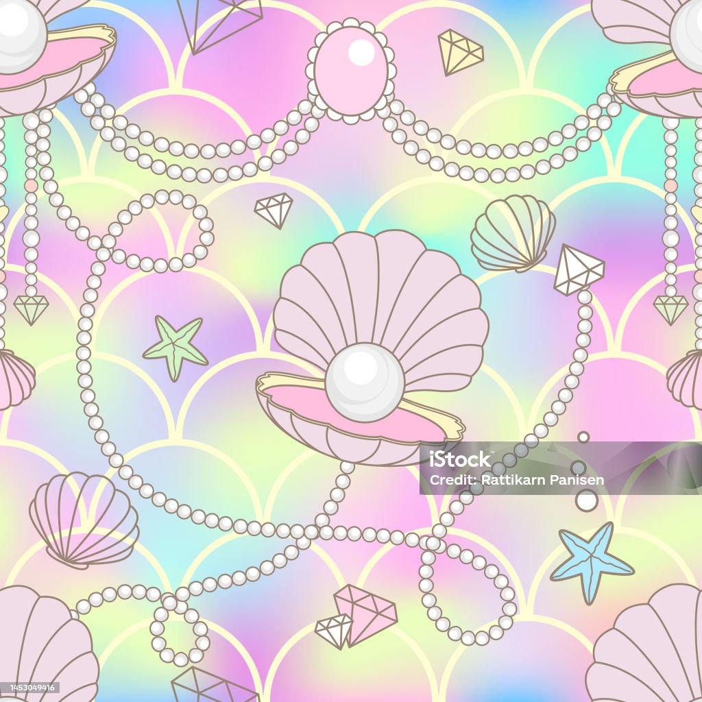 Shell Pear Pattern Cute Pattern Rainbow Pearl Shell Stock Illustration - Download Image ...
