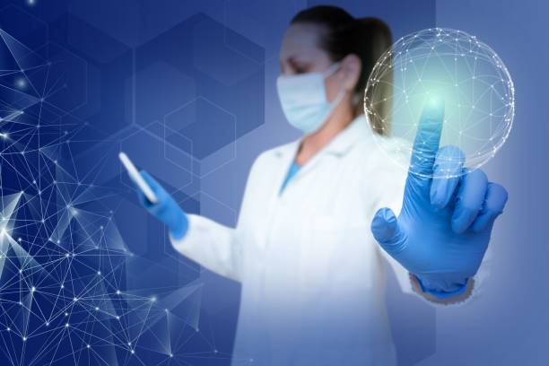 istock Nurse in uniform pointing upwards represents global innovative thinking 1453050160