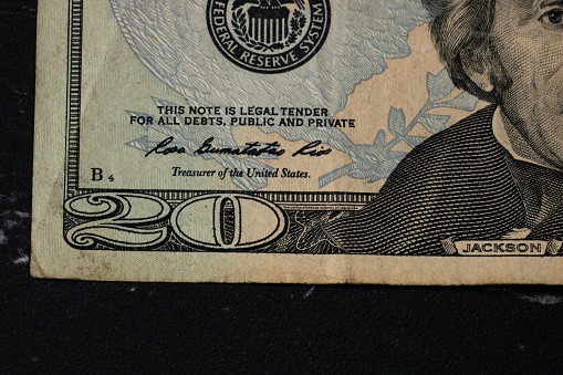details of cash American ten dollars, cash American dollars with a face value of 10 close-up