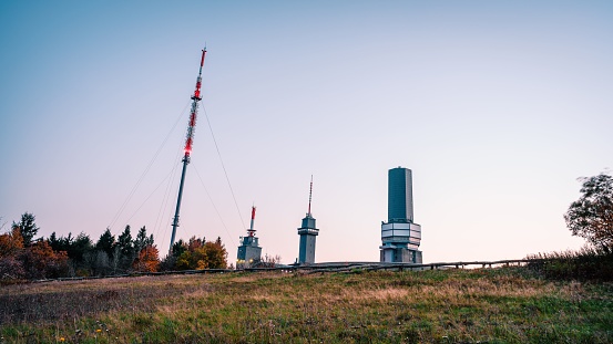 Television tower on Avala mountain,Drone panorama photography.