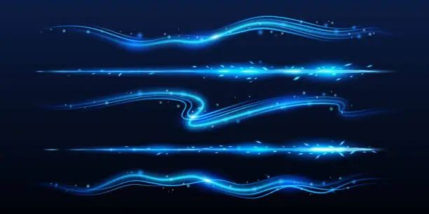 Vector illustration of Blue fire lines with light sparks, cracker trails