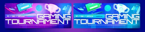 Vector illustration of Gaming tournament, cyber games competition banners