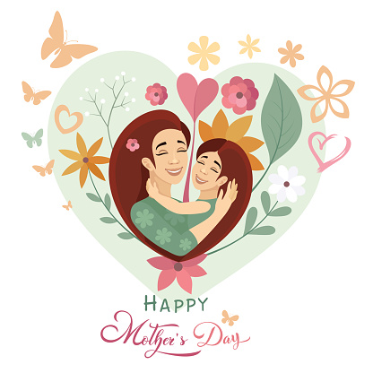 Happy mother's day. Mom hugs her daughter. Mother and daughter moments.