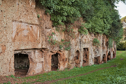 Sutri, Viterbo, Lazio, Italy: Etruscan archaeological site, the ancient necropolis, 2100 years old, with the tombs dug in the tufa rock