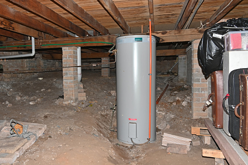 Mains pressure hot water heater under a house