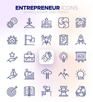 The Entrepreneur Icon Set is a collection of 25 high-quality icons that are perfect for business professionals, entrepreneurs, and startups. These icons include a range of business-related themes such as leadership, innovation, finance, networking, and more. Whether you're designing a website, creating a presentation, or working on a marketing campaign, these icons are sure to add a professional touch to your project.