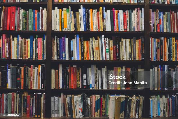 Bookstore In The City Center Of Lisbon Stock Photo - Download Image Now - Book, Library, Bookshelf