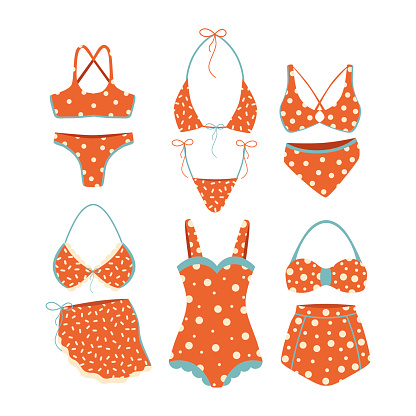 Vector illustration graphics set of different bikini swimwear single color icons stickers vacation