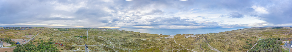 360 Panoramic picture from Lyngvik beach lighthouse in Denmark daytime in winter