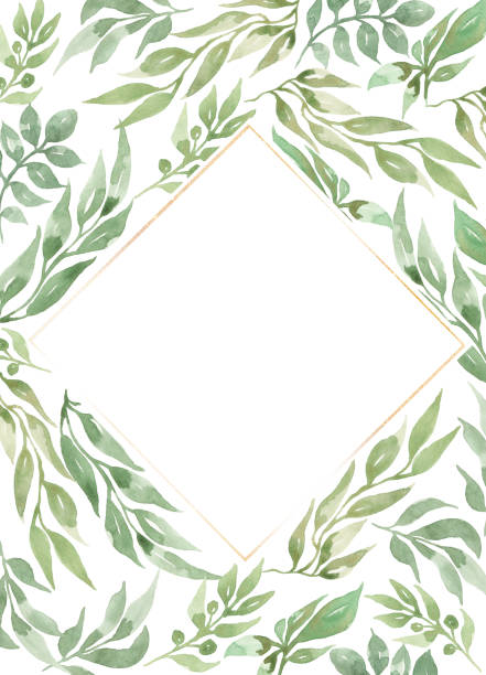 istock Watercolor greenery frame illustration, green leaves  wreath clip art, wedding frame bouquet composition. 1453093829