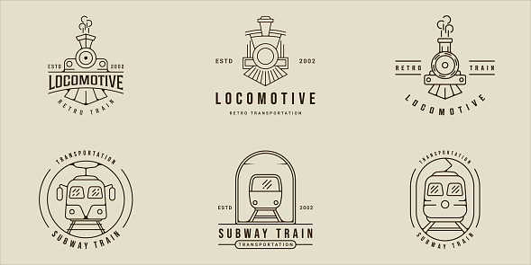 set of locomotive and train symbol line art simple vector illustration template icon graphic design. bundle collection of various transportation sign or symbol for business