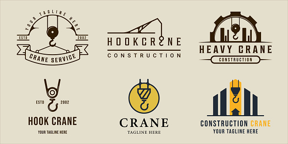 set of hook crane symbol vintage vector illustration template icon graphic design. bundle collection of various retro construction sign or symbol for industry and company concept