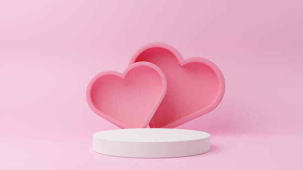 istock Pink heart icon on pink background. 3D Render. Happy valentine day concept. 1453099292