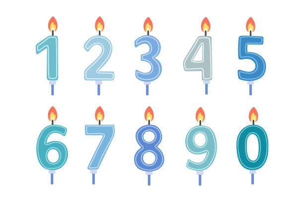 Set of Happy Birthday candle numbers. Blue color. Vector flat design illustration. Set of Happy Birthday candle numbers. Blue color. Vector flat design illustration. birthday candle stock illustrations