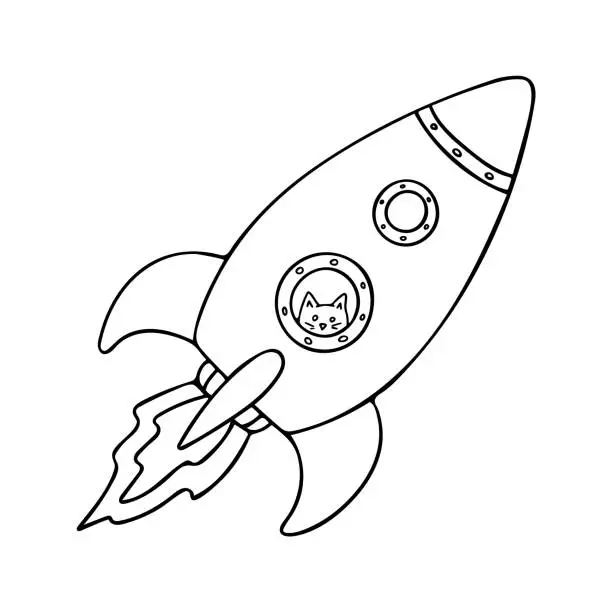 Vector illustration of Doodle of rocket with cat astronaut