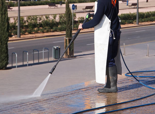 cleaning the streets with pressure washer, water jet - jet way imagens e fotografias de stock