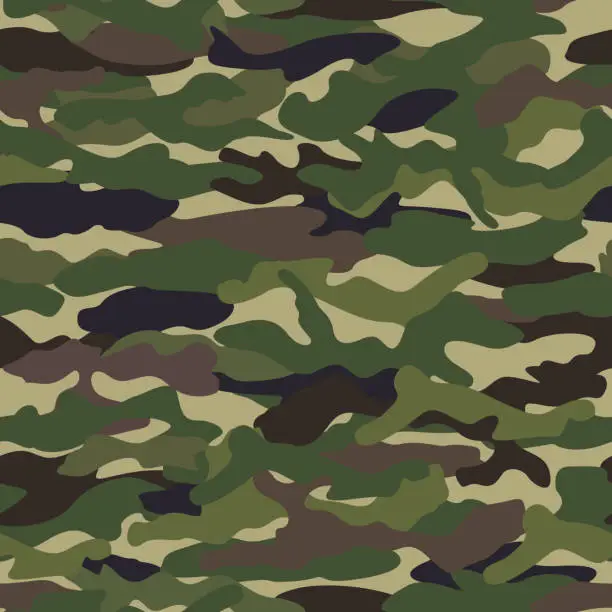 Vector illustration of Military Print. Green Army seamless pattern. soldier uniform. camouflage clothing. menswear.