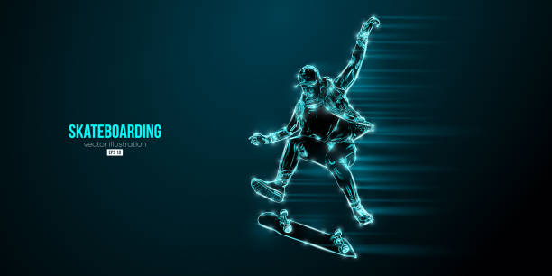istock Abstarct silhouette of a skateboarder on black background. The skateboarder man is doing a trick. Street skateboarding. Vector illustration 1453103243