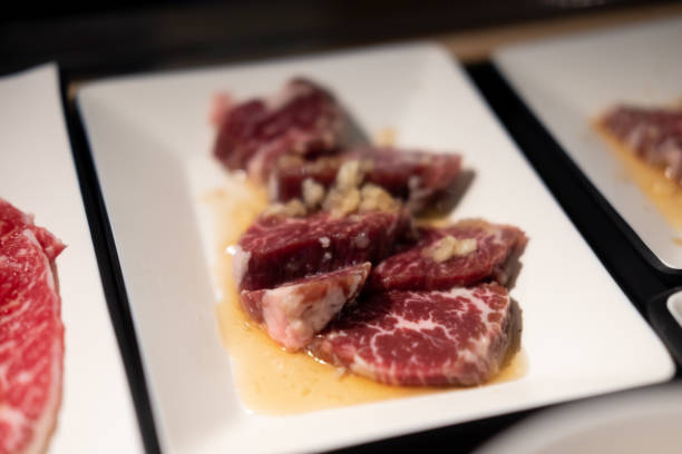 istock Raw Meat on Plate, ready for grilled 1453105463