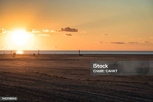 Sunset In The North Sea Stock Photo - Download Image Now - Beach, Beauty In Nature, Blue