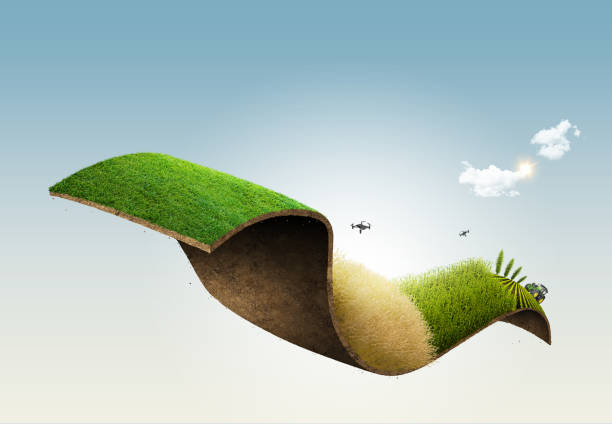 ilustracja 3d przedstawiająca reklamy bending road i highway isolated ads. reklama rolnictwa online. kreatywna koncepcja rolnictwa. pole pszenicy w blasku światła słonecznego. drony na korpusie. - tractor green farm corn zdjęcia i obrazy z banku zdjęć