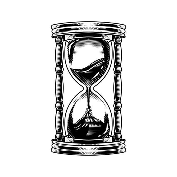 czarno-biała zabytkowa klepsydra. - sand clock illustrations stock illustrations