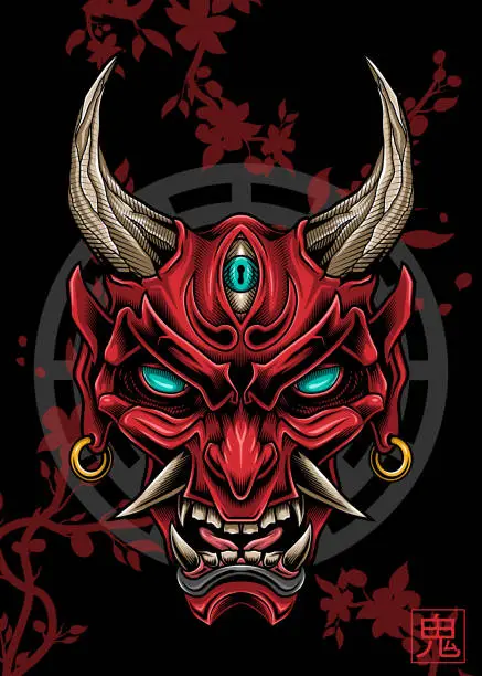 Vector illustration of Red Oni mask.