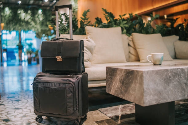 istock Business Suitcase and luggage at hotel lobby reception 1453122707
