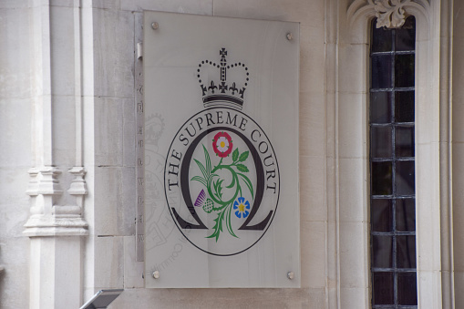 London, UK - October 12 2022: Supreme Court entrance sign, Westminster