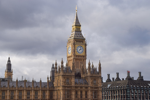 London, UK - February 4 2022: daytime view of the Elizabeth Tower, popularly known as Big Ben.