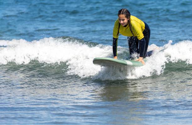 istock Woman kneeling on a surfboard 1453130497