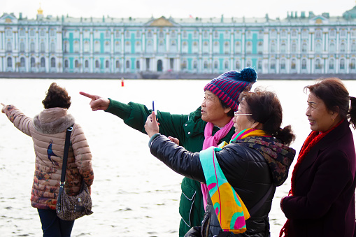 Russia, St. Petersburg, October 27, 2018. Chinese tourists visiting the sights of St. Petersburg.