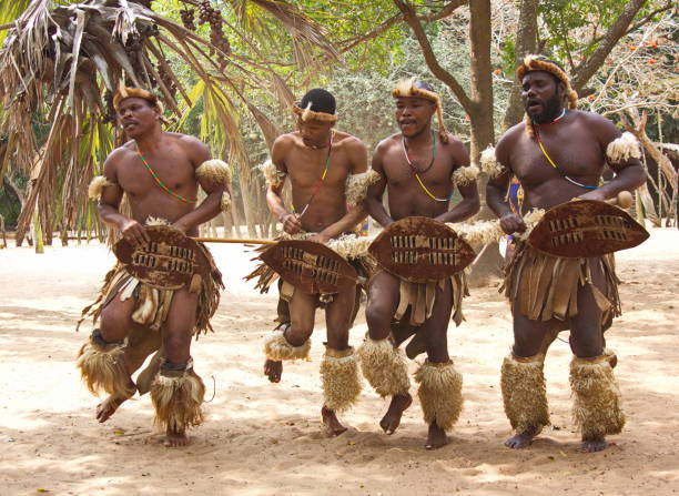 Zulu traditional dancing, Zululand,  South Africa stock photo