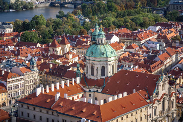 Aerial view of St. Nicholas Church at Mala Strana - Prague, Czech Republic Aerial view of St. Nicholas Church at Mala Strana - Prague, Czech Republic st nicholas church prague stock pictures, royalty-free photos & images