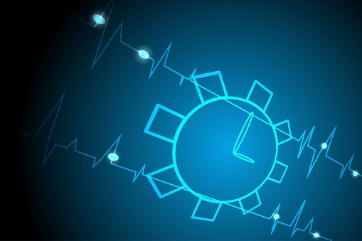 A digital clock on a blue background