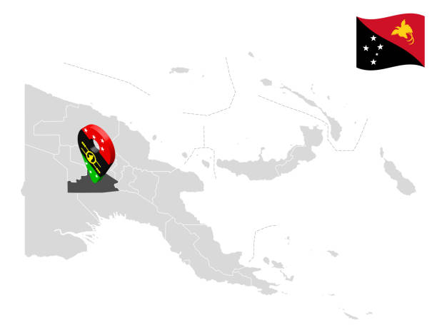 lage southern highlands province auf der karte papua-neuguinea. 3d-standortschild ähnlich der flagge der southern highlands. qualitätskarte mit provinzen von papua-neuguinea für ihr design. eps10 - south highlands stock-grafiken, -clipart, -cartoons und -symbole