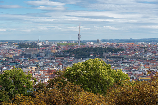 Vienna, Austria - September 9, 2012: Tourists visit the magnificent gardens of Schonbrunn Palace, one of the most significant cultural and naturalistic landmarks in Vienna and in whole Austria. In the background you can see the city of Vienna.