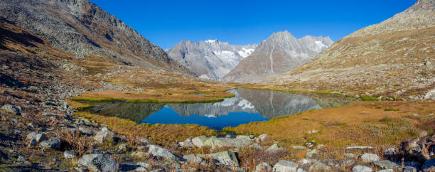 Panorama of the Marjelensee lake valley near the Great Aletsch Glacier (Fieschertal, Valais, Switzerland)