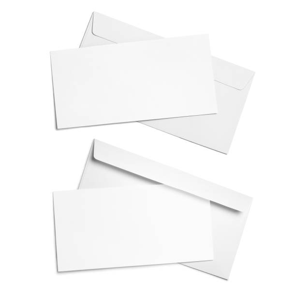 istock Set of white envelopes with blank paper sheets on white 1453139436