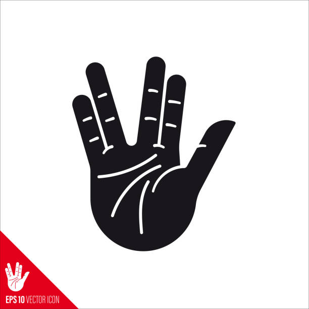 I1713_Apr05_firstcontact Vulcan salute hand gesture vector glyph icon. Science Fiction appreciation symbol. vulcan salute stock illustrations