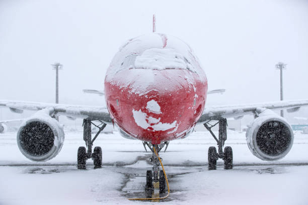 istock Aircraft covered with snow during a heavy a snow storm 1453141884