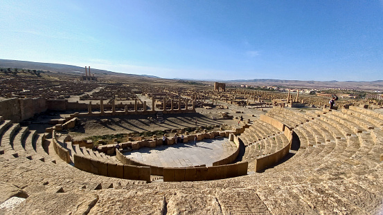 Aerial view from theatre of The Archaeological Site of Timgad in Batna, Algeria.