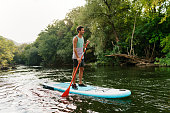 Paddleboarding on the river