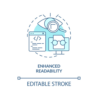 Enhanced readability turquoise concept icon. Functional programming benefit abstract idea thin line illustration. Isolated outline drawing. Editable stroke. Arial, Myriad Pro-Bold fonts used
