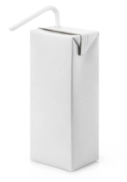 istock Blank carton juice pack with plastic tube on white 1453154356