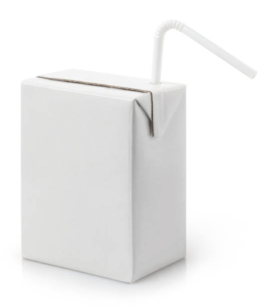 istock Blank carton juice pack with plastic tube on white 1453154363